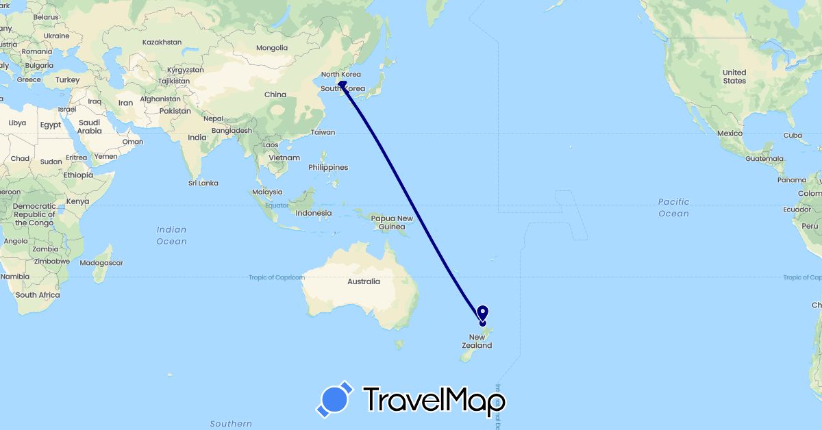 TravelMap itinerary: driving in South Korea, New Zealand (Asia, Oceania)